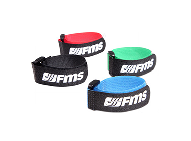 FMS customized battery straps in black, red, green, and blue colors.