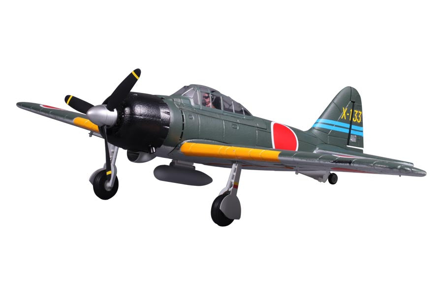 FMS Zero A6M3 V2 PNP airplane in flight with Japanese military colors and details.